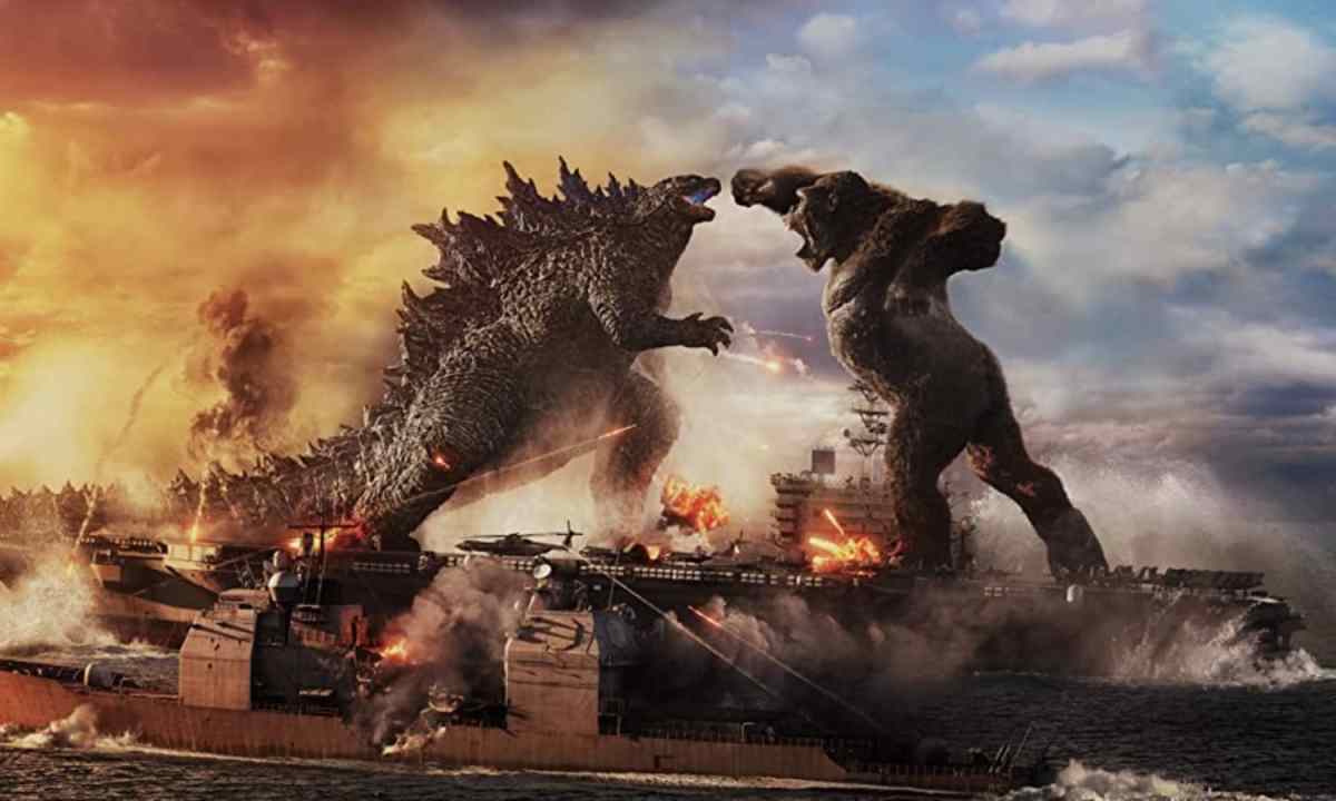 Godzilla and Kong fight on a ship in Godzilla vs. Kong.