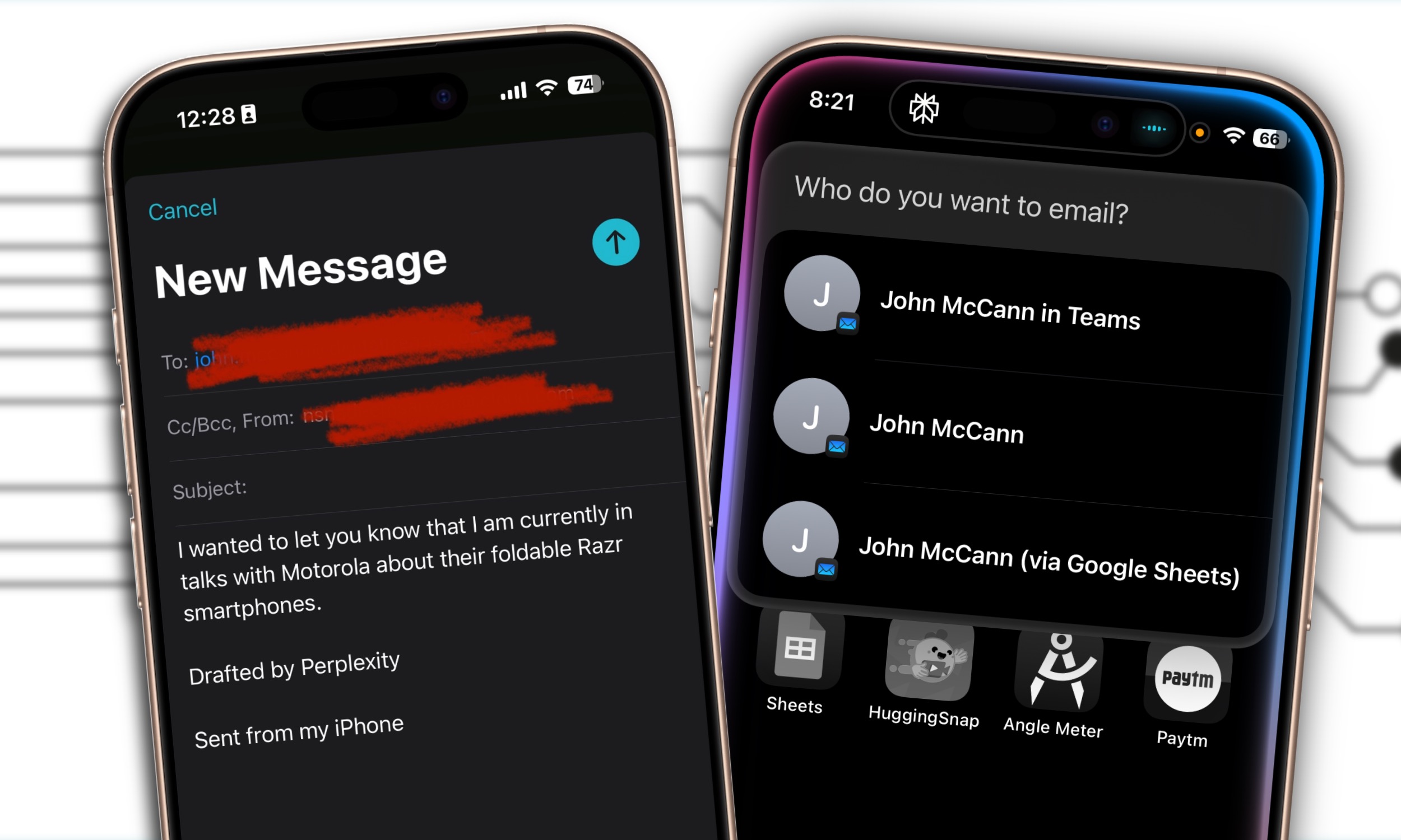 Comparison of Siri and Perplexity Assistant at composing email.