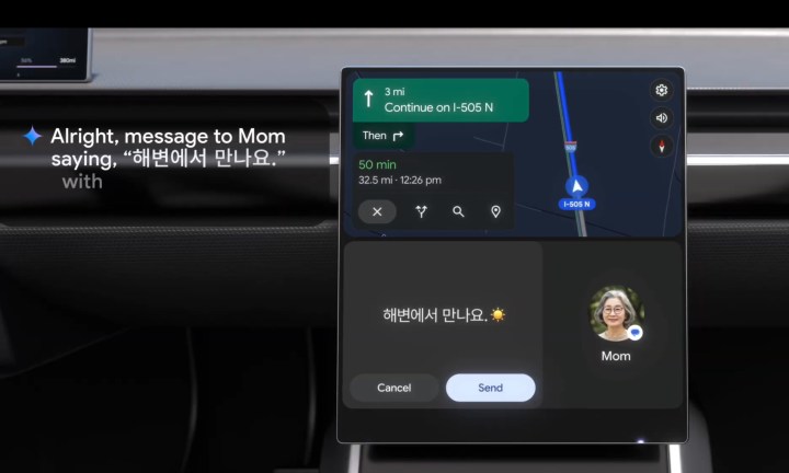 Google Gemini AI on Android Auto screen.