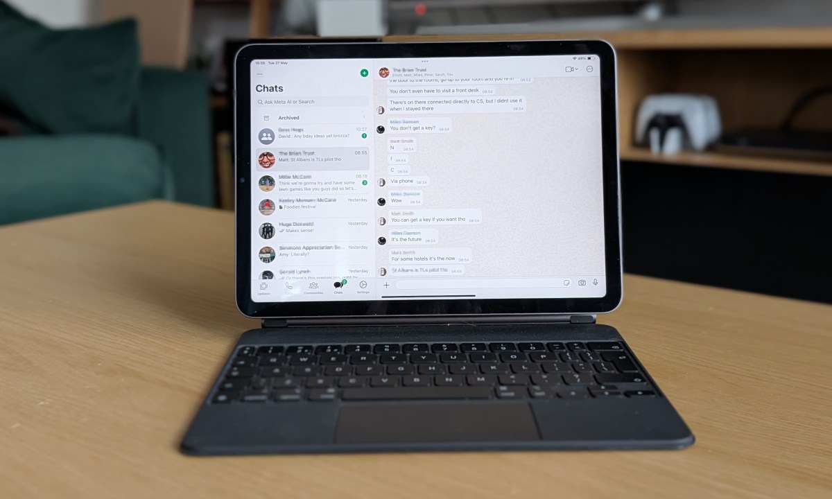 The official WhatsApp app running on an iPad Air