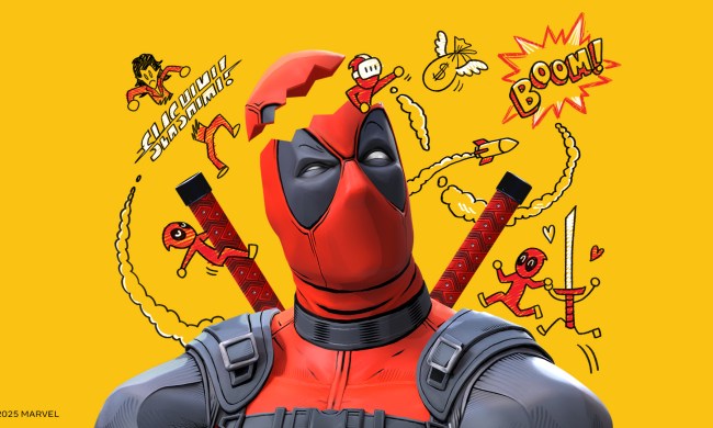 Deadpool appears against a yellow background in art for Deadpool VR.