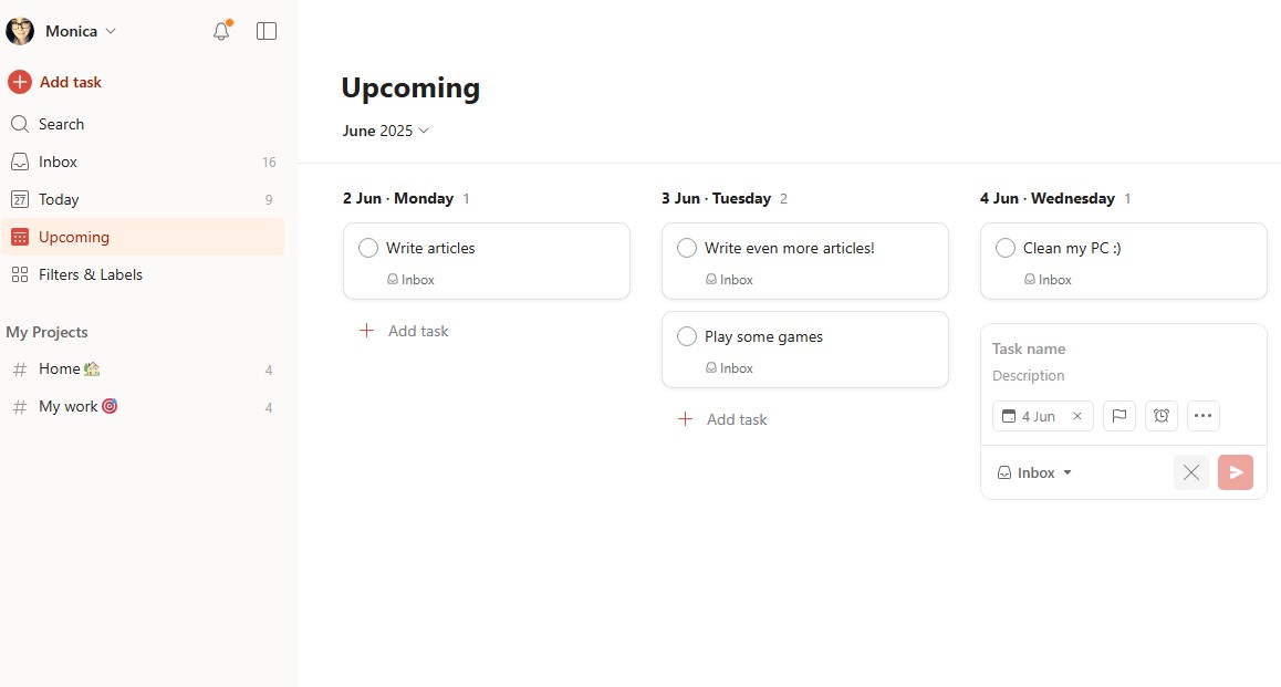 A screenshot of Todoist.