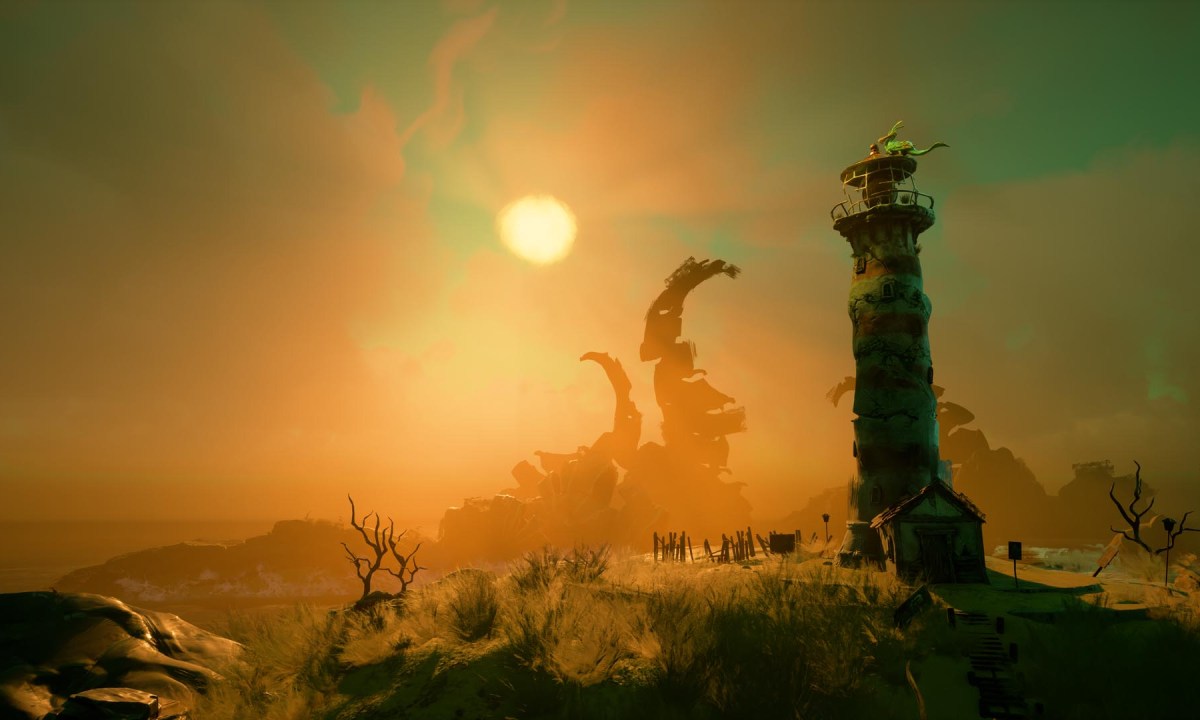 A living lighthouse in Keeper looking at twisting mountains.