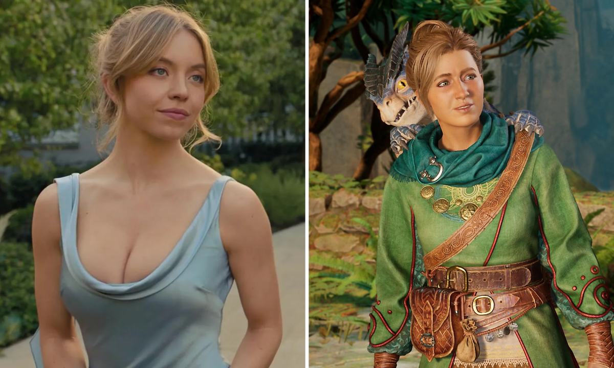 Sydney Sweeny in a dress. Still from the video game Split Fiction.